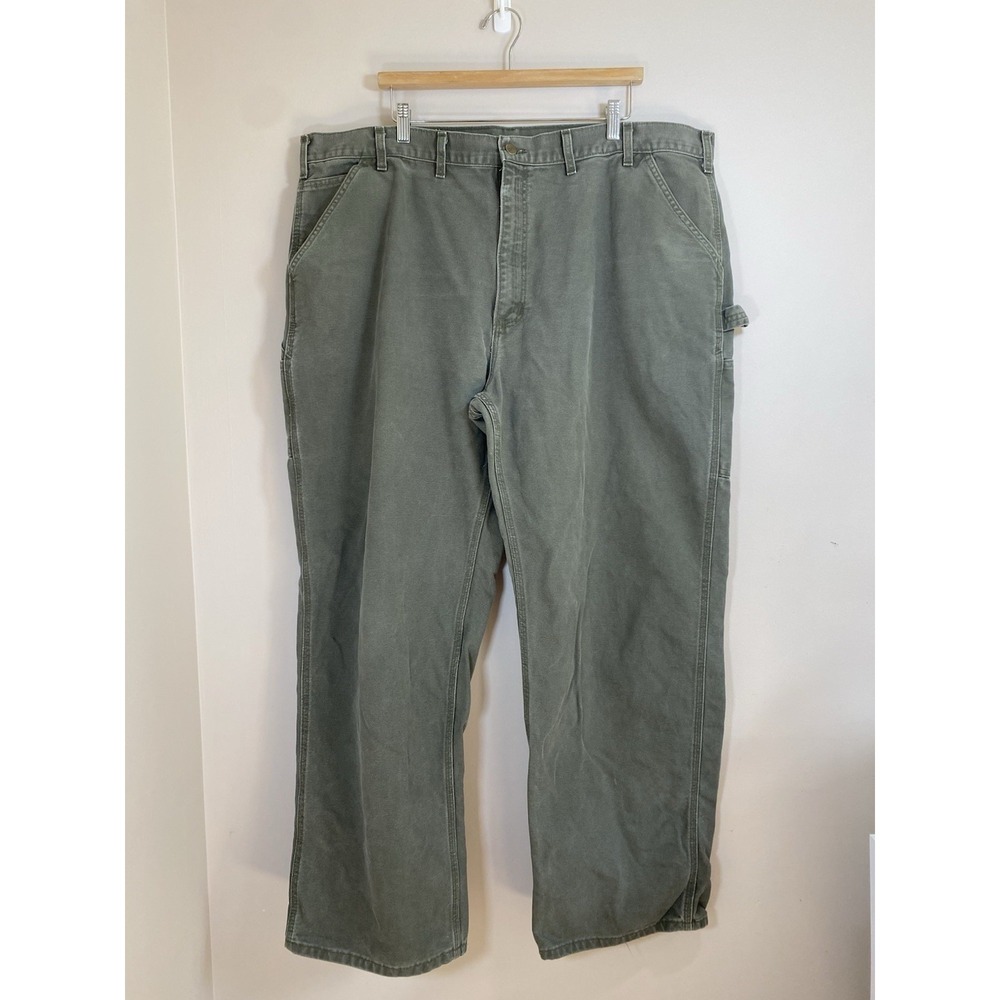Carhartt B11 Dungaree Fit Carpenter Canvas Pants Mens 44x32 Green Distressed